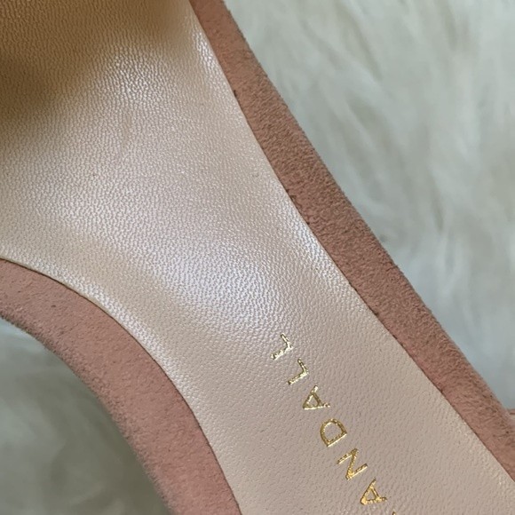 Loeffler Randal Layla Blush Pink Suede Block Heel Ankle Strap Pom Sandals Sz 6.5 - Picture 14 of 14